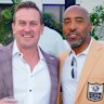 James Hardie boss Aaron Erter (left) with former NFL player Ronde Barber at the launch of the James Hardie Pro Football Hall of Fame Invitational last month.