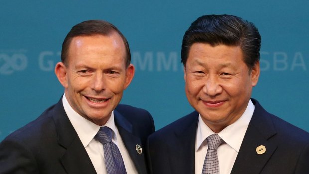 Then prime minister Tony Abbott welcomes President of China Xi Jinping to the G20 summit in Brisbane in 2014.
