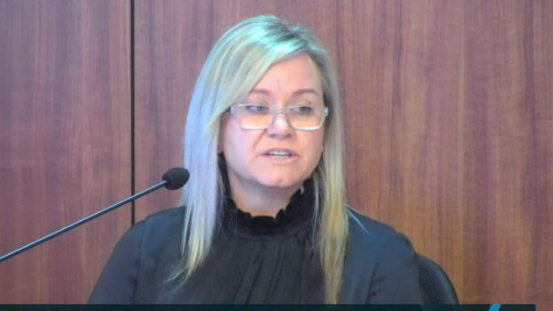 Crown Resorts’ compliance chief Michelle Fielding (pictured giving evidence to the Victorian royal commission on Monday) agreed her comments to the gambling regulator were inappropriate.  