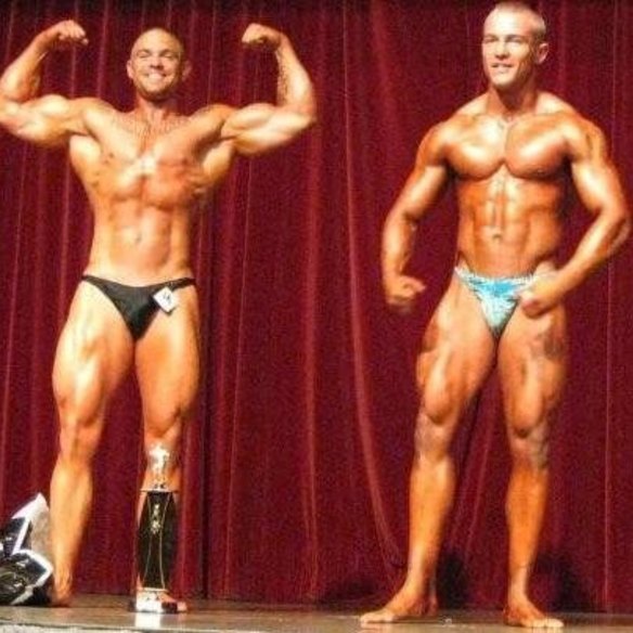 James Blatch (left) appeared in a bodybuilding competition when he was 18 years old at Cronulla Leagues Club in Sydney.