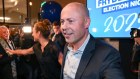 Josh Frydenberg and wife Amie thank Liberal supporters at the Grace Park Hawthorn Club.