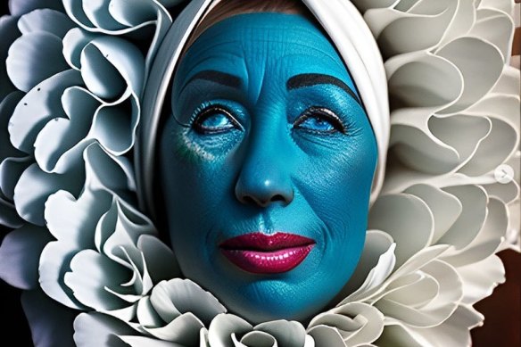 Cindy Sherman used AI and a facer-tuner app to make test-images like this, but they were not for exhibition.