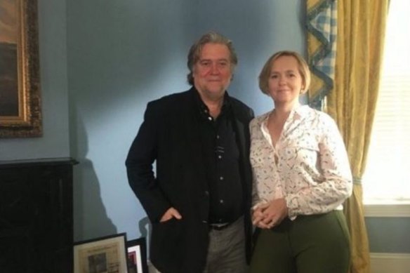 ‘I would never apologise for interviewing Bannon.’ Sarah Ferguson with Steve Bannon in 2018.