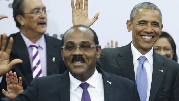 Antigua and Barbuda’s Prime Minister Gaston Browne with then US president Barack Obama in Cuba in 2015.