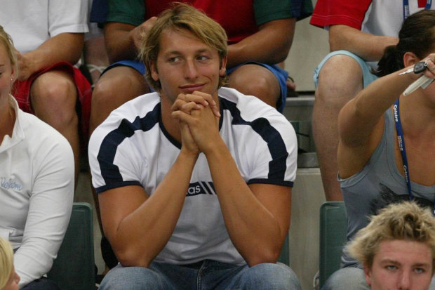 Ian Thorpe watches the final of the men’s 400m freestyle.