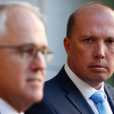 Former prime minister Malcolm Turnbull with immigration minister Peter Dutton last year.