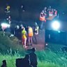 Emergency services respond at the scene of the collapse, in an unverified image.
