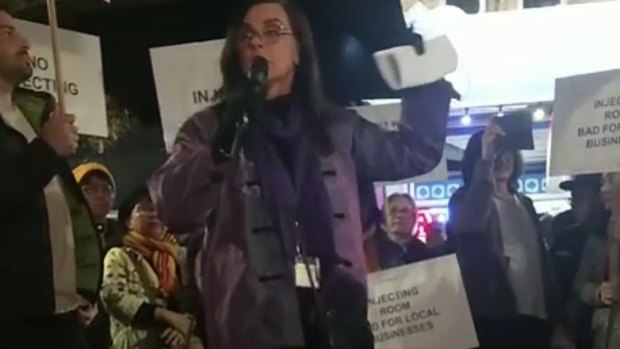 MP Catherine Cumming spoke at an anti safe-injecting room rally on Wednesday evening. 