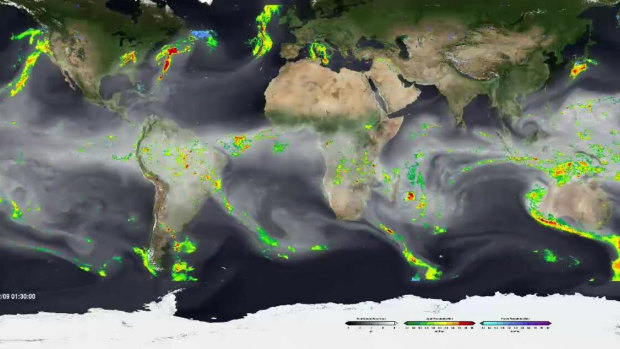 This map shows an atmospheric river just touching Perth’s coast (far right) and another that dropped into Vancouver and caused a huge unprecedented flood (far left).