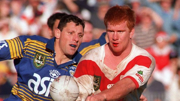 Lance Thompson (right), playing for the Dragons back in 1998.