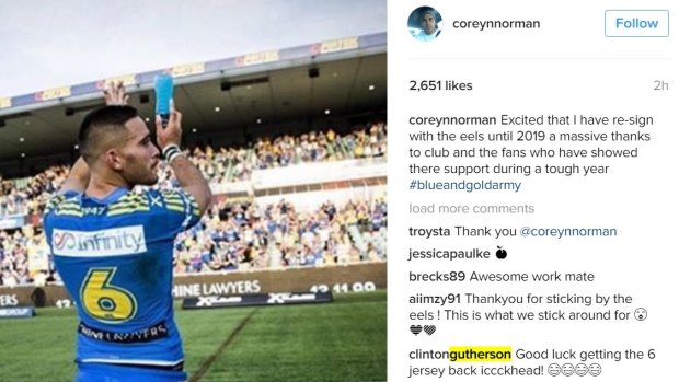 Parramatta Eels star Clint Gutherson sledges teammate Corey Norman.