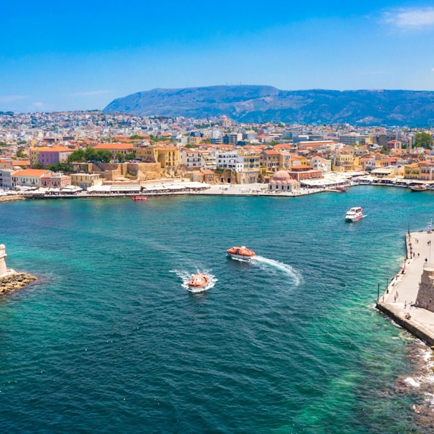 Aerial view of Chania, and its medieval harbour.