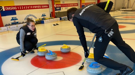 Stone cold ... Hewitt and Gill hard at work.