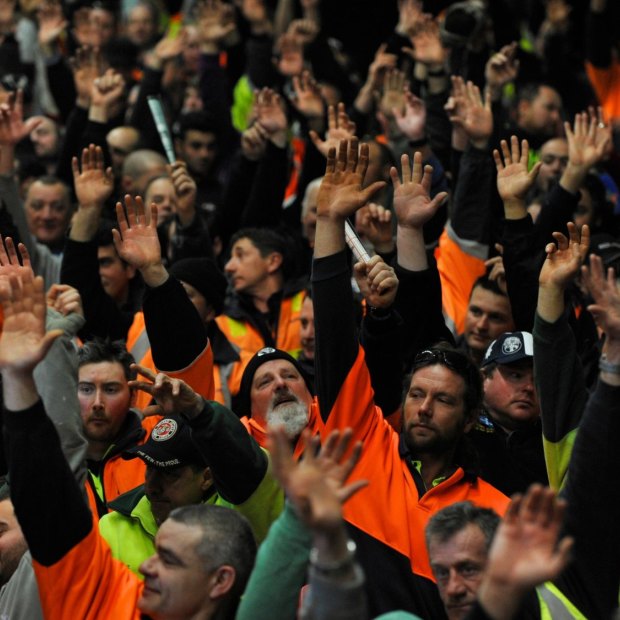 CFMEU members vote at a meeting in 2011.