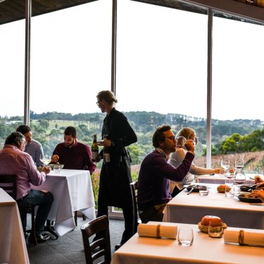 The dining room looking out over the vines at Paringa Estate.