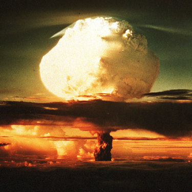 The first test of a hydrogen bomb using nuclear fusion by the US during the Cold War in 1952.