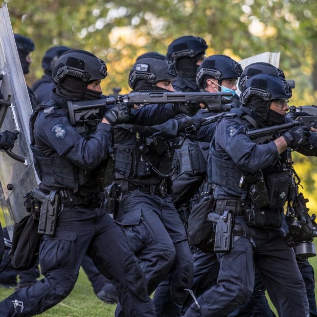 Police confront anti vaccination and anti lockdown protestors during a number of protests in September.