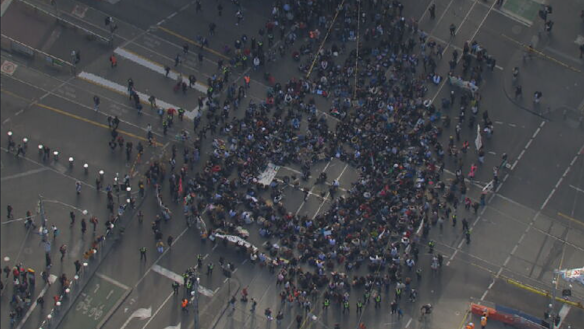 Pro-Palestinian protesters in Melbourne on Thursday afternoon.