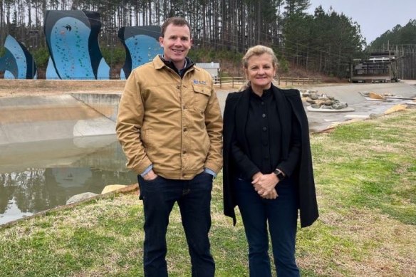 Redlands Mayor Karen Williams in Charlotte, North Carolina, with Scott Shipley, president of S2O Design and Engineering, during her US tour.
