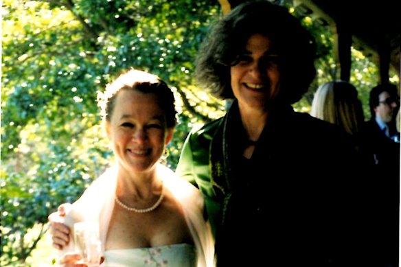 Gabrielle Carey (at left) and Debra Adelaide on Carey’s wedding day in 2004.