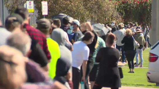 People faced long waits at testing sites in Shepparton on Wednesday. 
