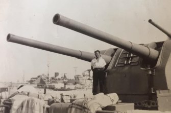 Robert Henry Hill lost on HMAS Sydney in front of 6-inch guns, he was an engine room artificer, 4th class.