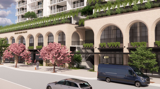 A render for Stones Corner Village, part of a mixed-use precinct where the current Aldi on Logan Road is positioned. 