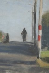 Detail from Clarice Beckett's <i>The Motorcyclist</i>.