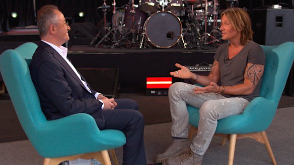 Andrew Denton and Keith Urban at the Shoreline Amphitheatre in California. 