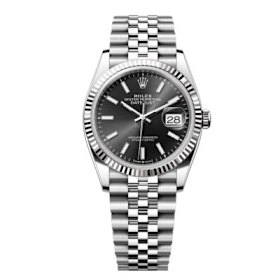 Kyah Simon has plenty of time for a Rolex “Datejust 36” white gold watch.