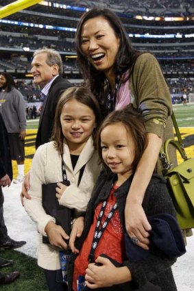 Round three: Wendi Deng with daughters Chloe and Grace.