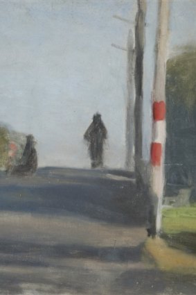 Detail from Clarice Beckett's <i>The Motorcyclist</i>.