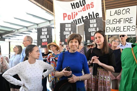 Lee Ann Coaldrake (centre) is challenging the legality of the charge of disrupting the legislature.