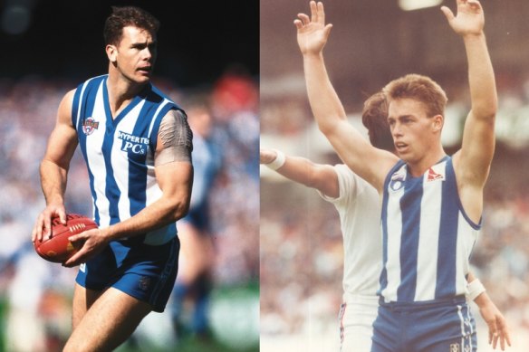 Former teammates Wayne Carey and Alastair Clarkson.