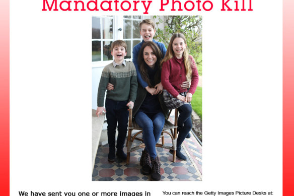 Getty’s mandatory kill notice for the photo of Princess Catherine and her children.