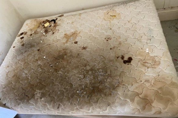 A mattress found at Hambleton House in Albert Park when it was closed last year. 