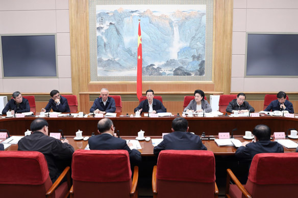 Zhang Gaoli at a meeting for the Beijing Winter Olympics Comittee. 