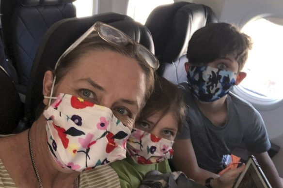 Alison Hays and her children Alizah and Saxon, now 10 and 14, on the place to Perth for their last four-day visit in December 2020. 