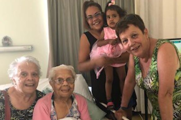 Five generations of Dharrawal women: Tracey Whetnall (far right) pictured in January with her mother Iris Fowler (left), grandmother Ellen James, daugther Shara and granddaughter, Kalina.