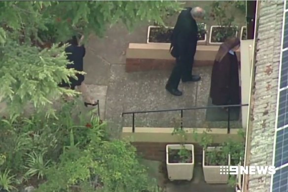 Cardinal Pell entering the Carmelite Monastery in Kew after he was released from Barwon Prison. 