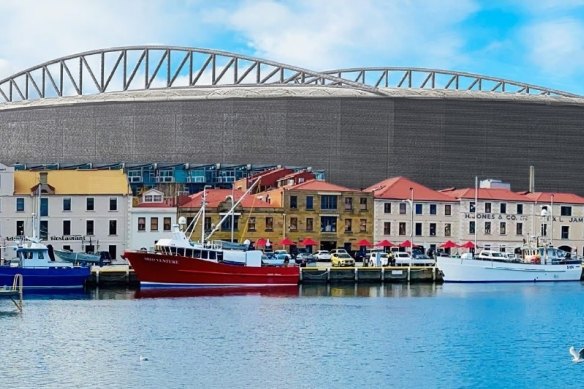 Hobart architect Shamus Mulcahy used publicly-available dimensions to produce this render of the proposed stadium at Macquarie Point.