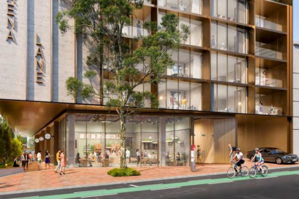 Render of the laneway entry as seen from Murray Street. 