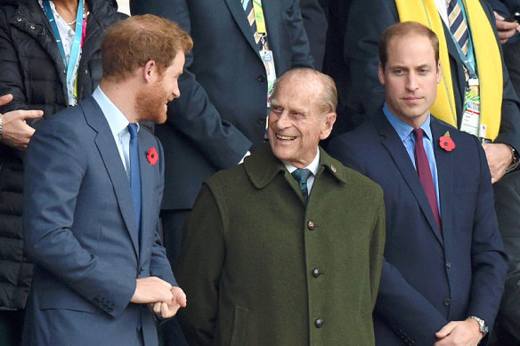 Prince Harry, Prince Philip, the Duke of Edinburgh, and Prince William in 2015.
