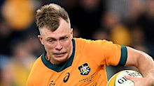 Darby Lancaster of Australia charges forward during his Wallabies debut. 