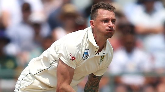Steyn in full flight for South Africa during a 2019 Test against Pakistan.