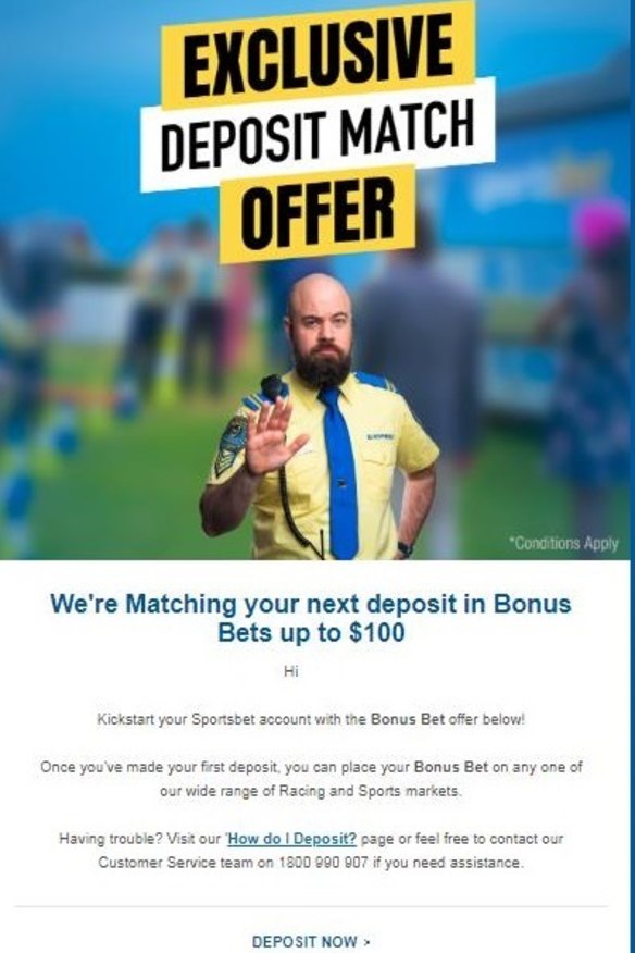 Email offer sent after joining Sportsbet.
