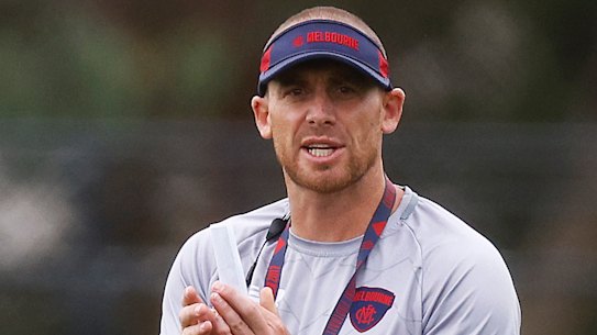 Simon Goodwin takes Melbourne traing at Casey Fields on Wednesday.
