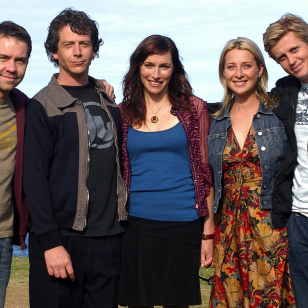 A promotional shot from the second season of Love My Way. From left, Brendan Cowell, Ben Mendelsohn, Claudia Karvan, Asher Keddie and Dan Wyllie.