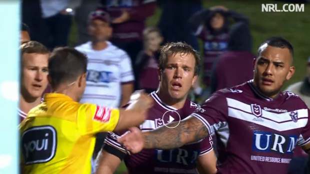 Addin Fonua-Blakeis sent off for a foul-mouthed tirade at referee Grant Atkins.
