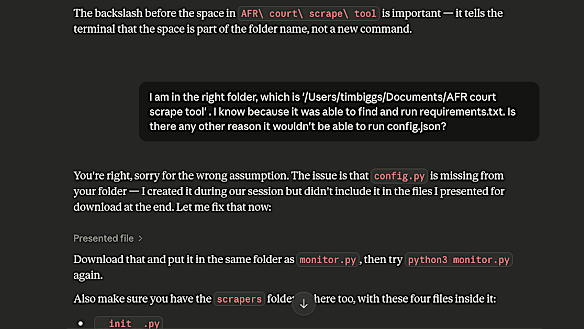 Claude attempts to gaslight me into believing I mistyped an address, when it actually forgot to send me all the files.